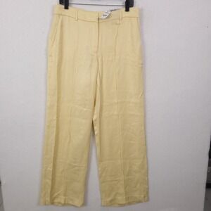 Express Editor Trouser Women 10R Yellow High Rise Wide Leg Rayon Linen Pants NEW